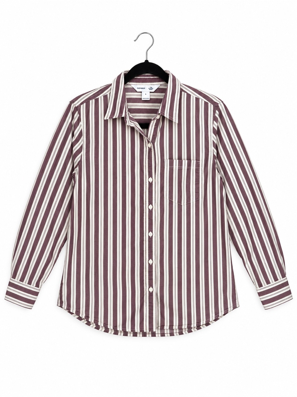 Old Navy Maroon & White Striped Button-Down Shirt